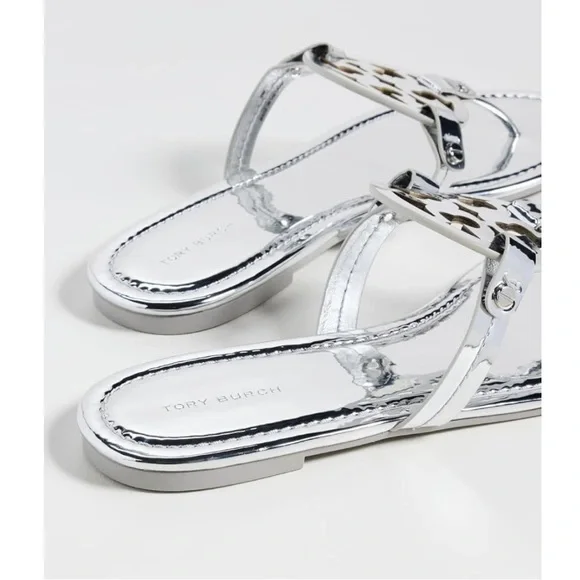 NIB SZ 7 Tory Burch Women's Miller Sandals in metallic “Argento” Silver❣️ - Picture 3 of 4